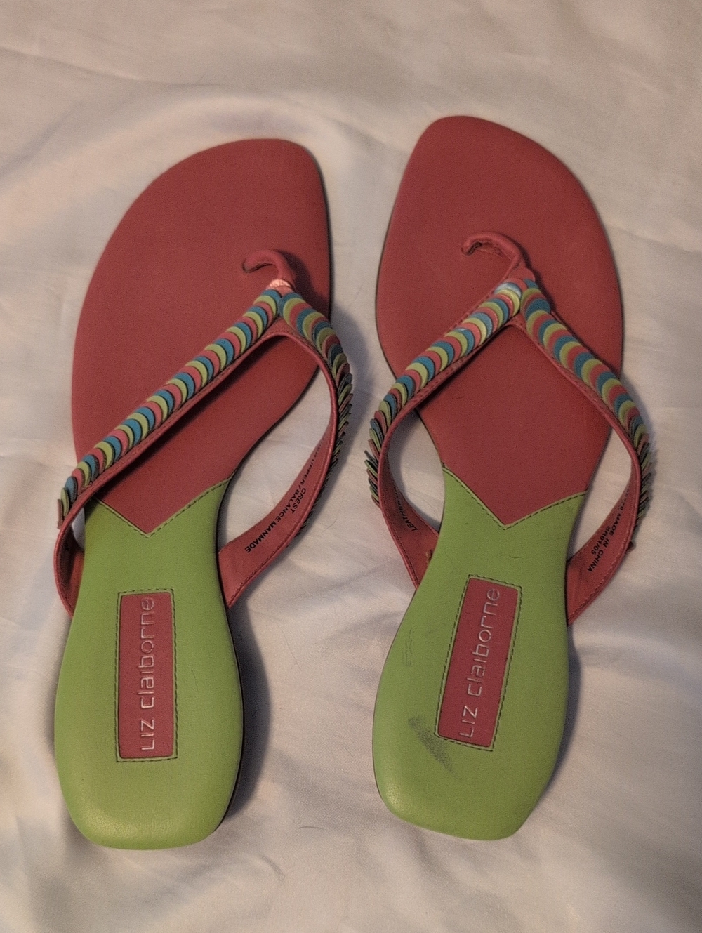 Liz Claiborne Pink and Lime Women's Sandals Size 9